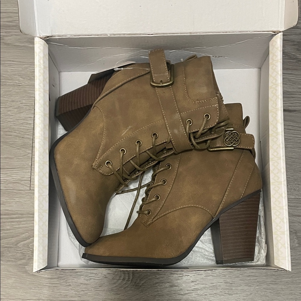 Brown Lace-Up Heeled Booties
